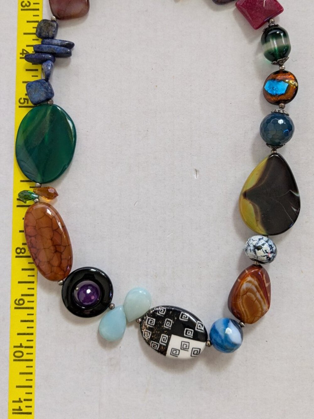 Artisan Multi Color Semi Precious Gemstones Glass 925 Sterling Silver Necklace